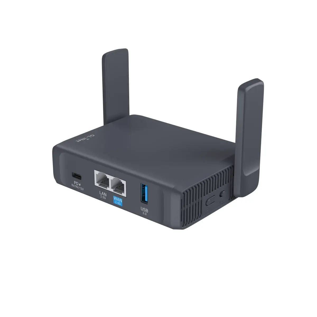 GL.iNet Slate 7 GL-BE3600 — вигляд три чверті з портами