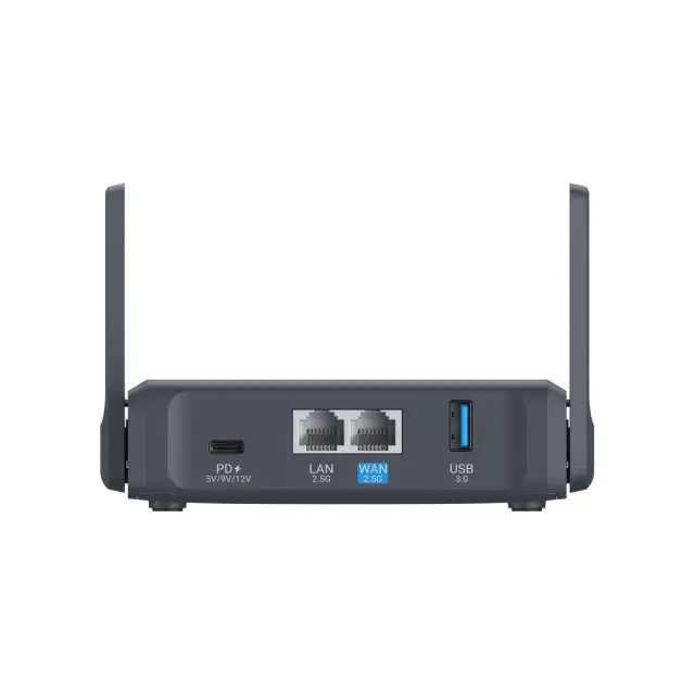 GL.iNet Slate 7 GL-BE3600 — задня панель: живлення USB-C, порти LAN, WAN та USB 3.0